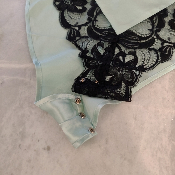 NWT Silk Teddy Bodysuit | Satin Mint Vintage Sexy Lingerie - Picture 4 of 5